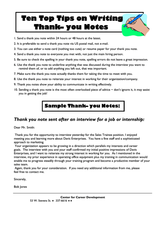 Ten Top Tips On Writing Thank-You Notes Printable pdf