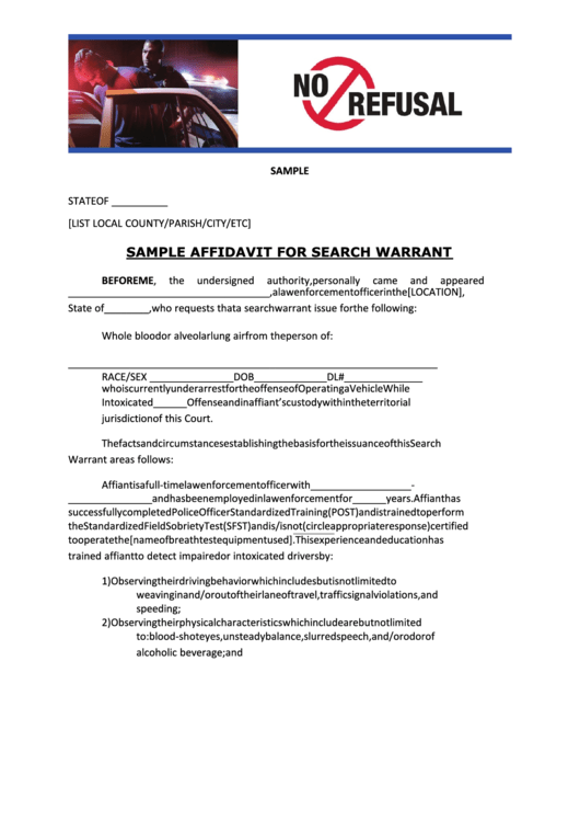 Sample Affidavit For Search Warrant Printable pdf