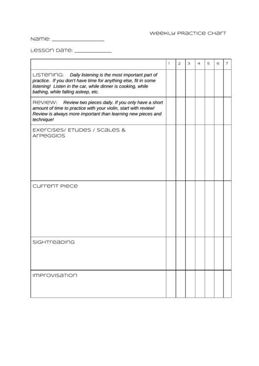 Weekly Practice Chart Printable pdf