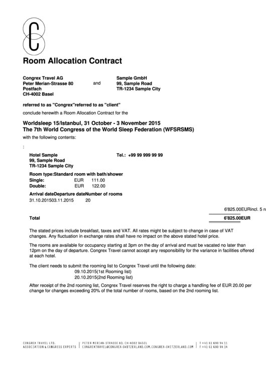 Room Allocation Contract Printable pdf