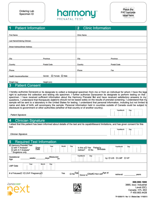 Harmony Patient Information Form Printable pdf