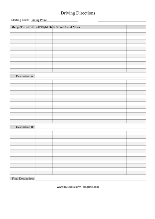 Driving Directions Spreadsheet Template Printable pdf