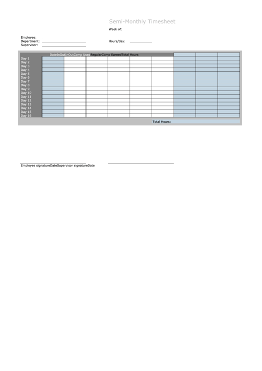 Semi-monthly Timesheet Template
