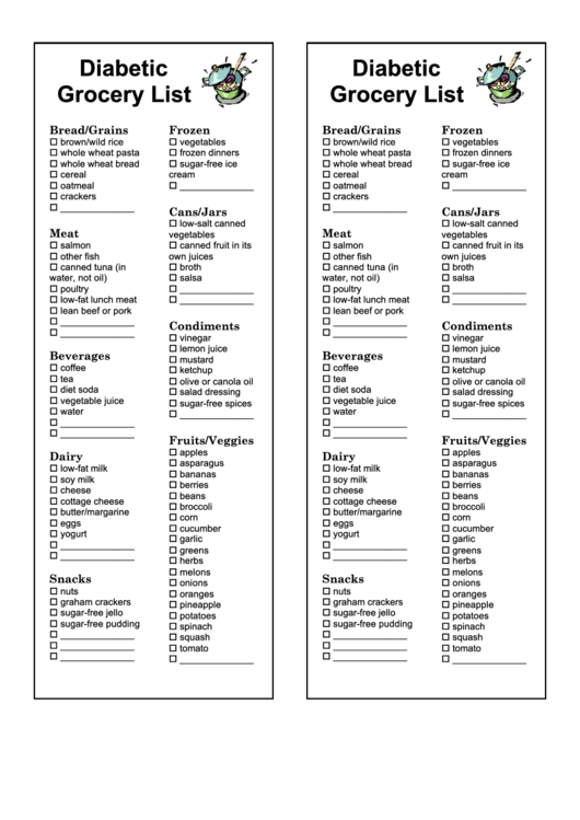 Diabetic Grocery List Printable pdf