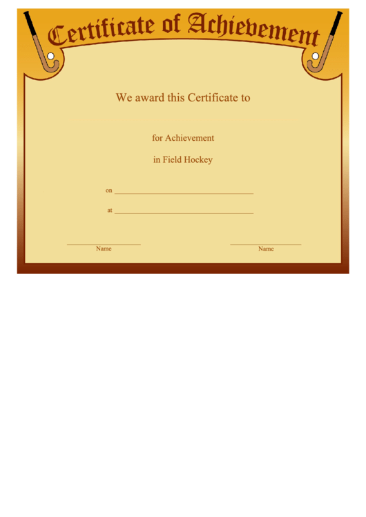 Field Hockey Certificate Of Achievement Template Printable pdf