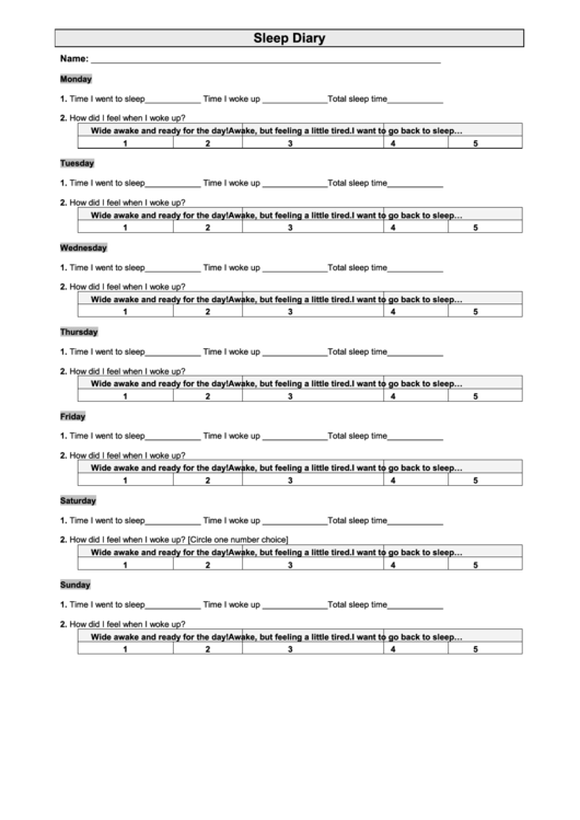 Sleep Diary Template - Child Printable pdf