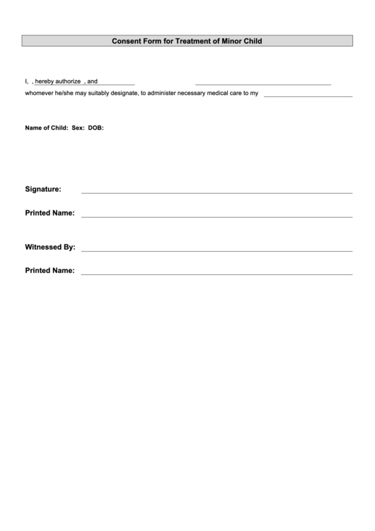 Consent Form For Treatment Of Minor Child Printable pdf