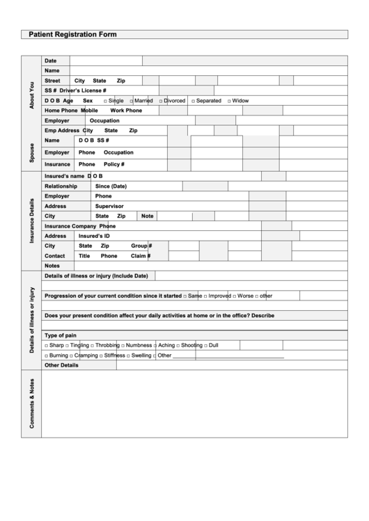 Patient Registration Form Printable pdf