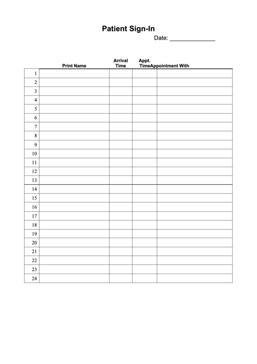 Patient Sign-In Sheet Template Printable pdf