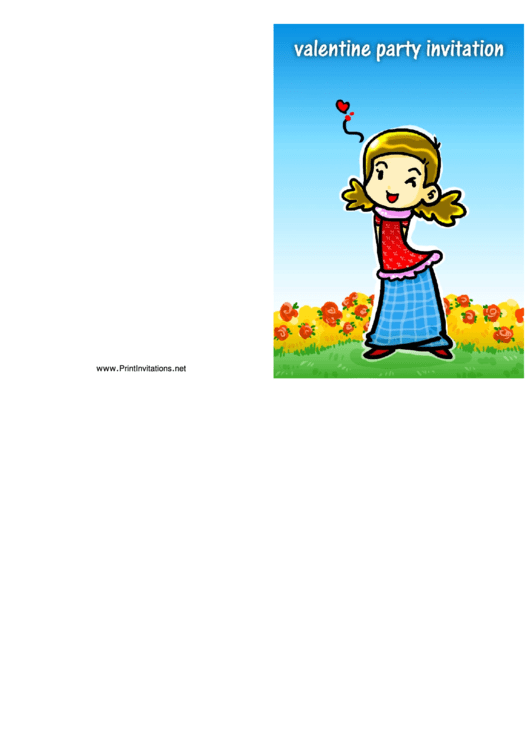 Happy Girl Valentine Party Invitation Card Template