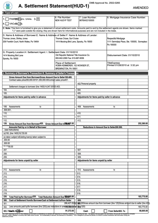 Settlement Statement Printable Pdf Download