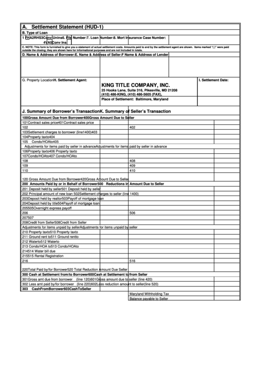 Settlement Statement Printable pdf