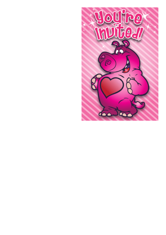 Pink Valentine Hippo Invitation Card Template Printable pdf
