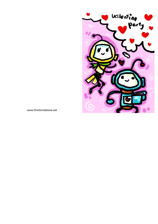 Robots Valentine Party Invitation Card Template Printable pdf