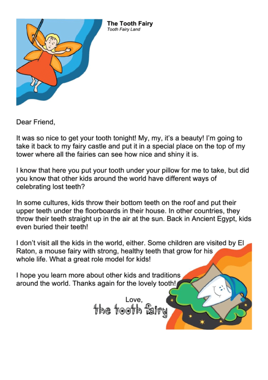 Tooth Fairy Letter Template Printable pdf
