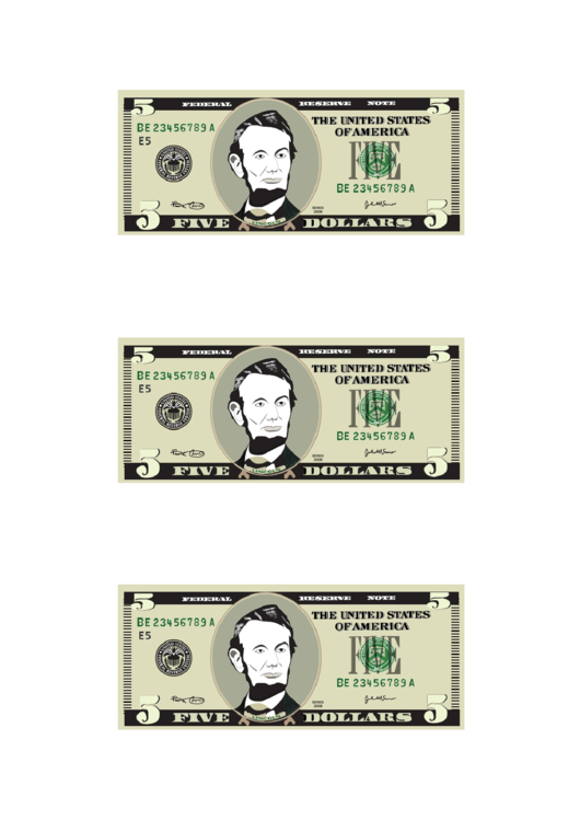 Five Dollar Bill Template