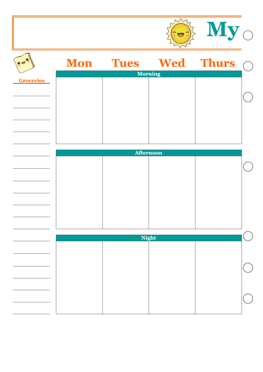 Cute Weekly Calendar Template Printable pdf