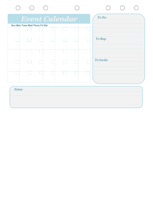 Event Calendar Template printable pdf download