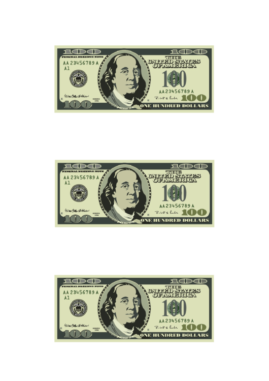 Small One Hundred Dollar Bill Templates