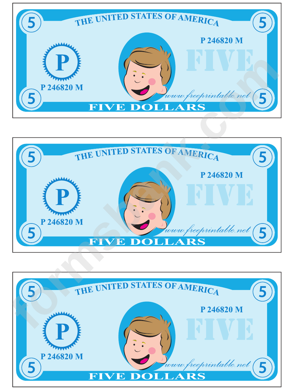 Five Play-Dollars Template - Blue