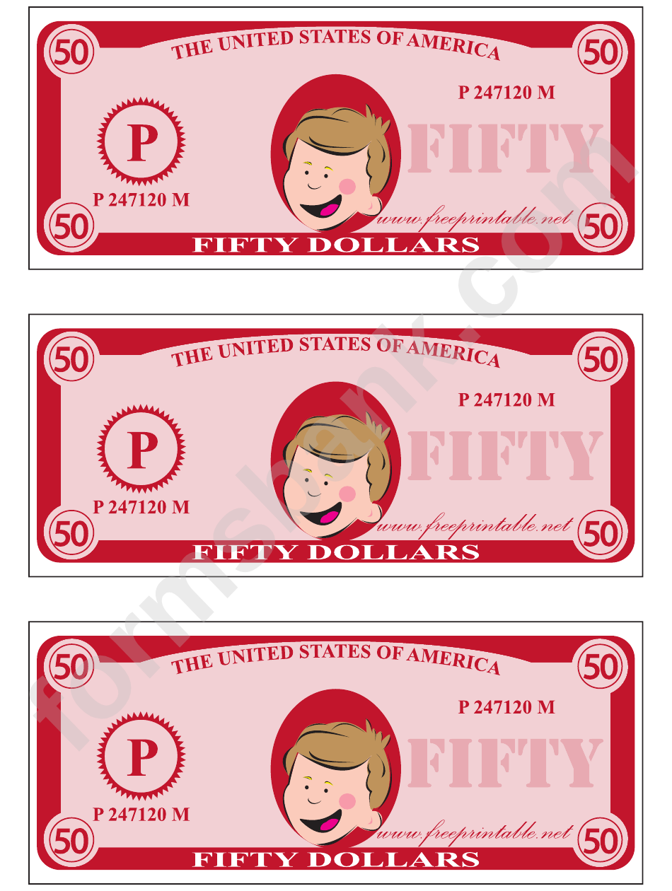 Fifty Play-Dollars Template - Red