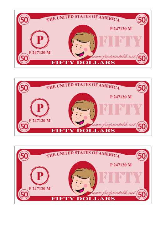 Fifty Play-Dollars Template - Red Printable pdf