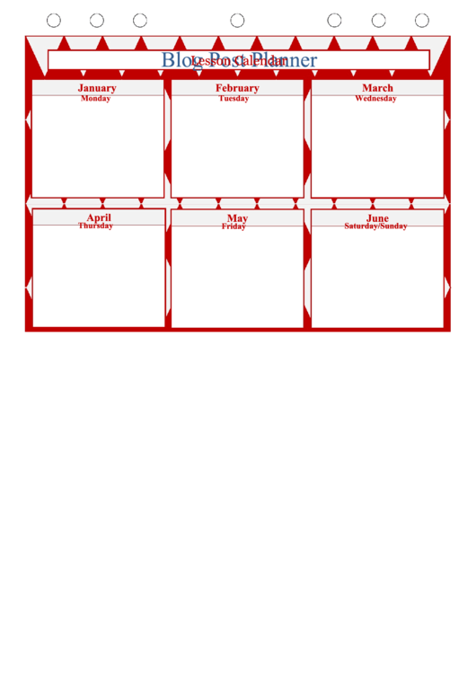 January-June Lesson Calendar Template Printable pdf