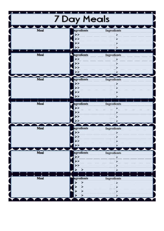 7 Day Meal Planner Template Printable pdf