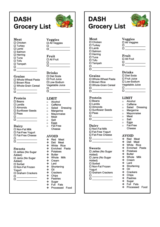 Dash Grocery List Template Printable pdf