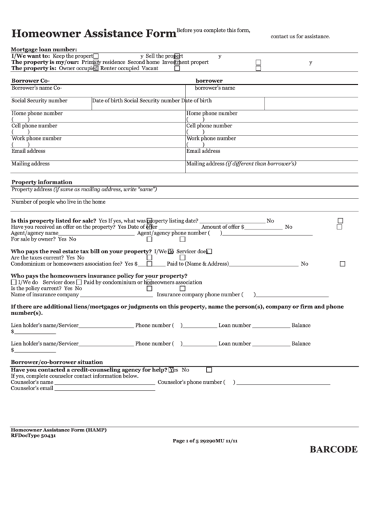 Homeowner Assistance Form