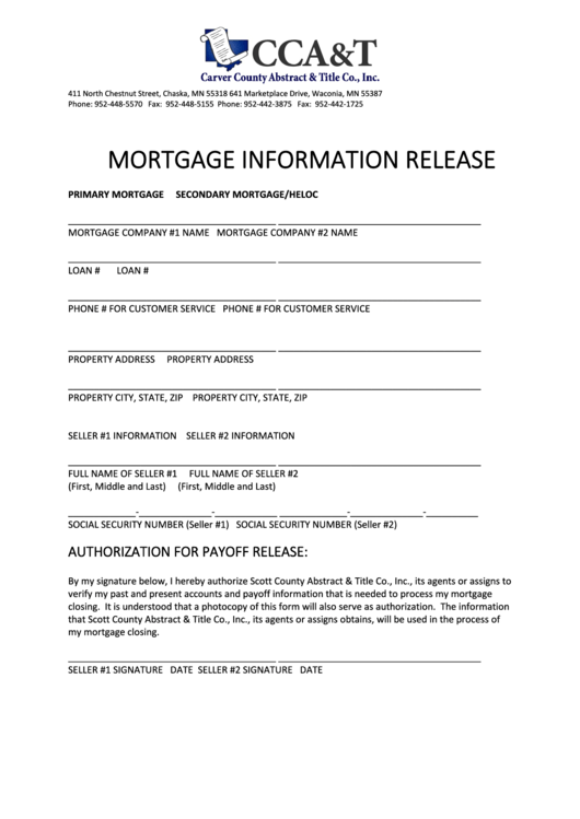 Mortgage Information Release Printable pdf