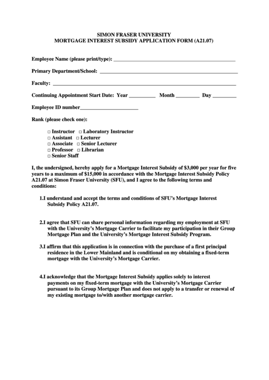 Mortgage Interest Subsidy Application Form Printable pdf