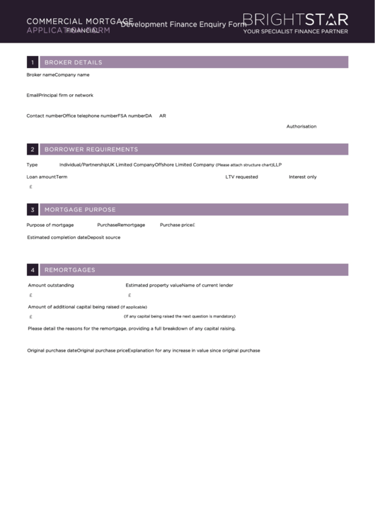Fillable Brightstar Commercial Mortgage App Form Printable pdf