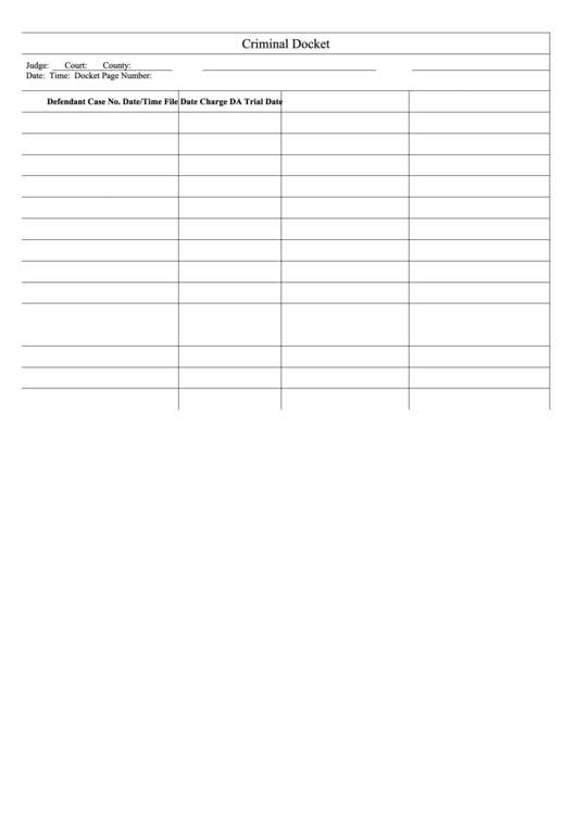 Criminal Docket Template Printable pdf