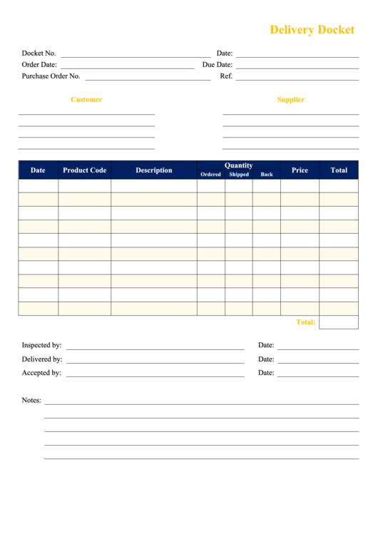 Delivery Docket Template Printable Pdf Download