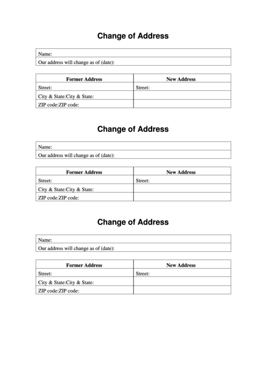 Change Of Address Notification Template Printable pdf