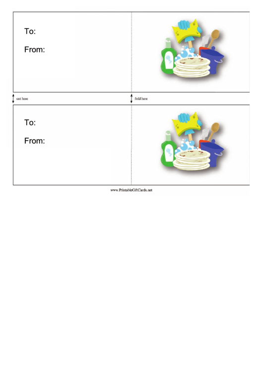 Wash The Dishes Gift Card Template Printable pdf