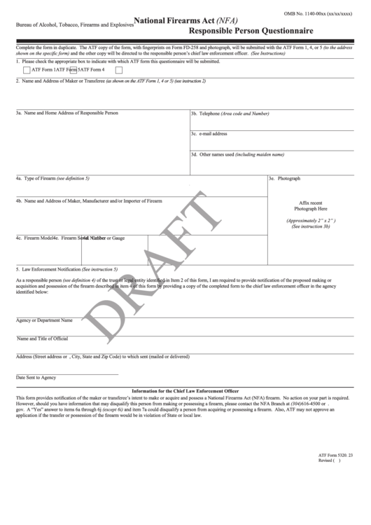 National Firearms Act (Nfa) Responsible Person Questionnaire Printable pdf