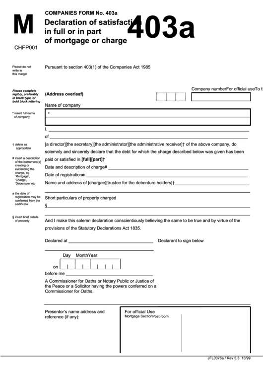 Declaration Of Satisfaction In Full Or In Part Companies Form No 403a