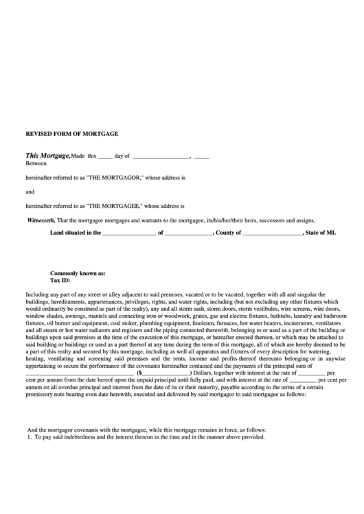 Revised Form Of Mortgage Printable pdf