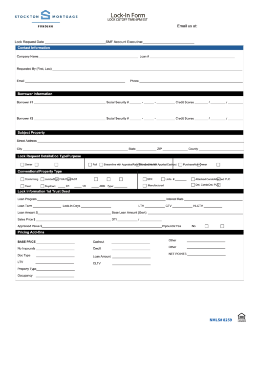 Fillable Mortgage Lock-In Form Printable pdf