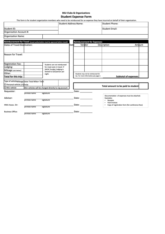 Fillable Student Expense Form Printable pdf