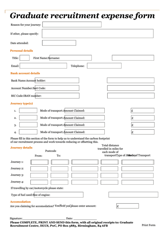 Fillable Graduate Recruitment Expense Form Printable pdf
