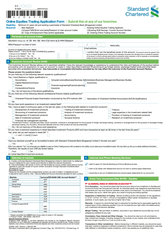 Online Equities Trading Application Form Printable pdf