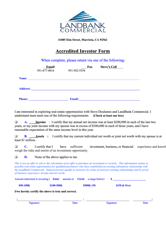 Accredited Investor Form Printable pdf