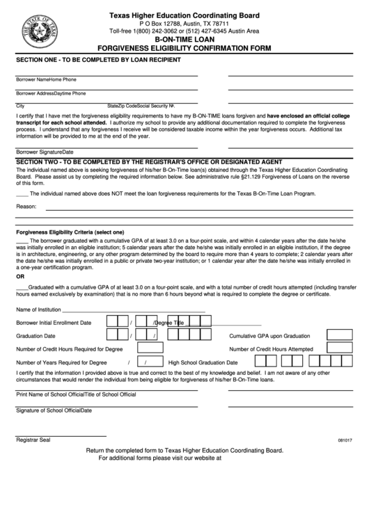 Fillable Forgiveness Eligibility Confirmation Form Printable pdf