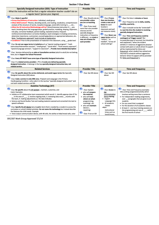 Section 7 Clue Sheet