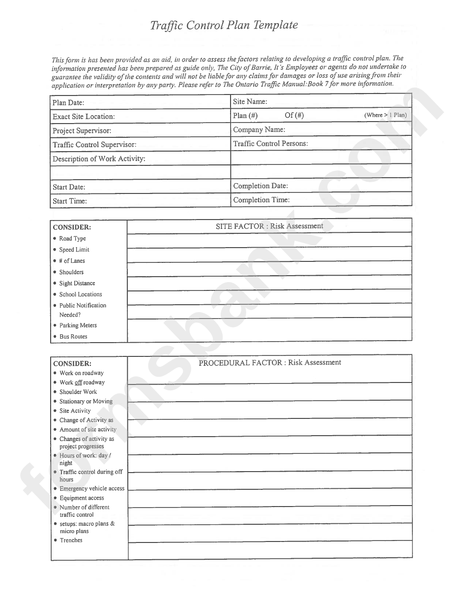 traffic control plan template printable pdf download