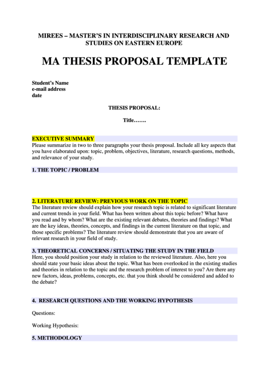 Ma Thesis Proposal Template Printable pdf