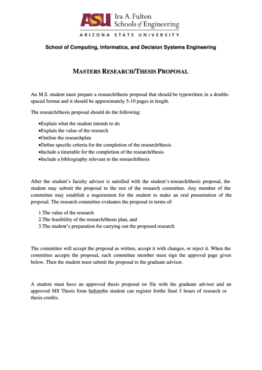 Masters Research/thesis Proposal Printable pdf